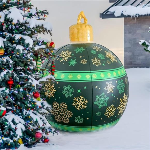 24'' Inflatable Christmas Balls, Xmas Blow up Balls, Outdoor  Decor (Green) - Picture 4 of 6